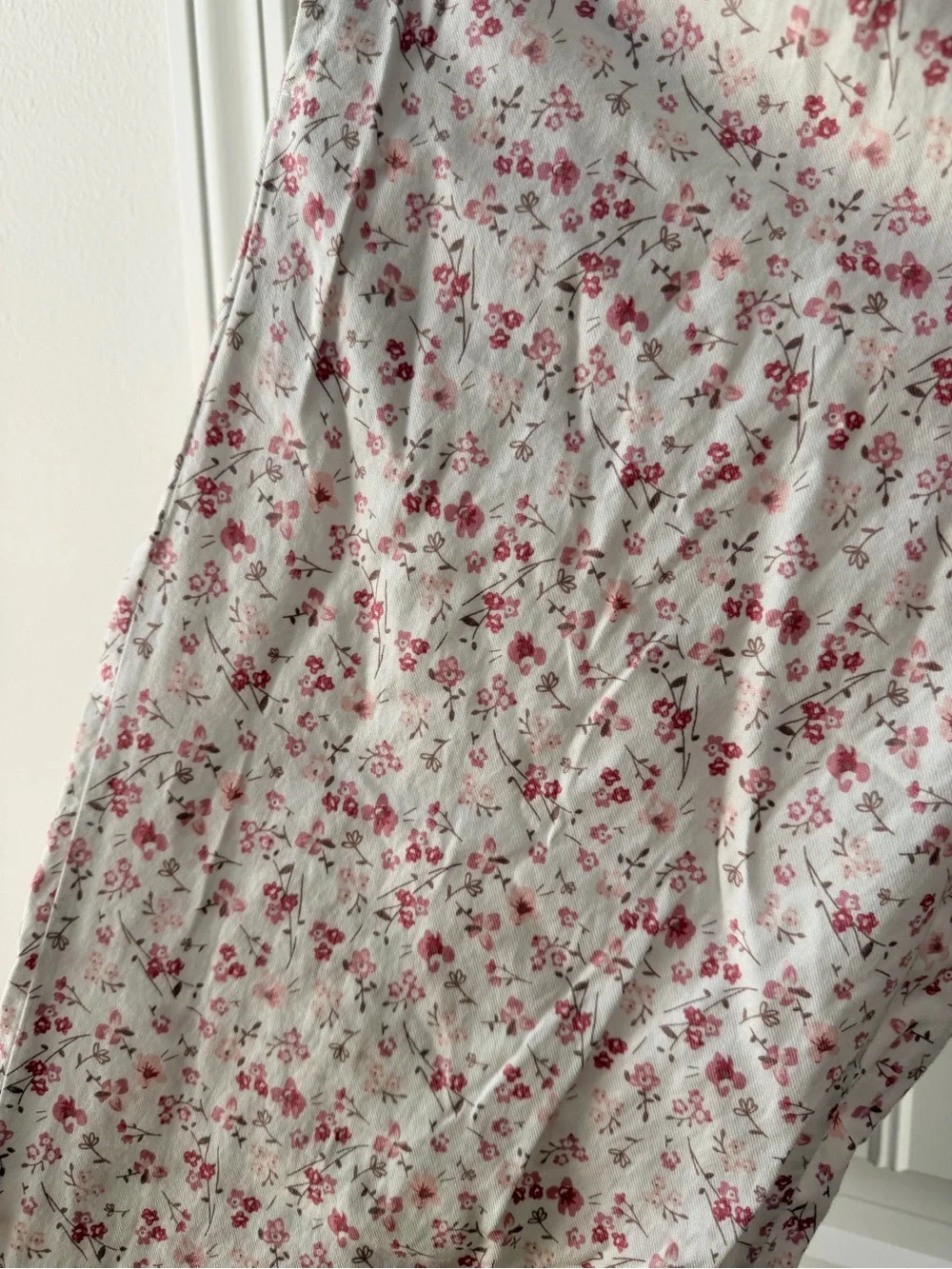 Floral Button-Front Pajama Top With Matching Pants- White with Pink Florals